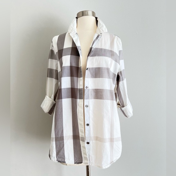 Burberry White and Gray Plaid Button-up Shirt - Picture 4 of 11